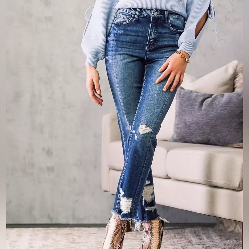 Women’s distressed bridge by gly ultra high rise ankle jeans, size 26